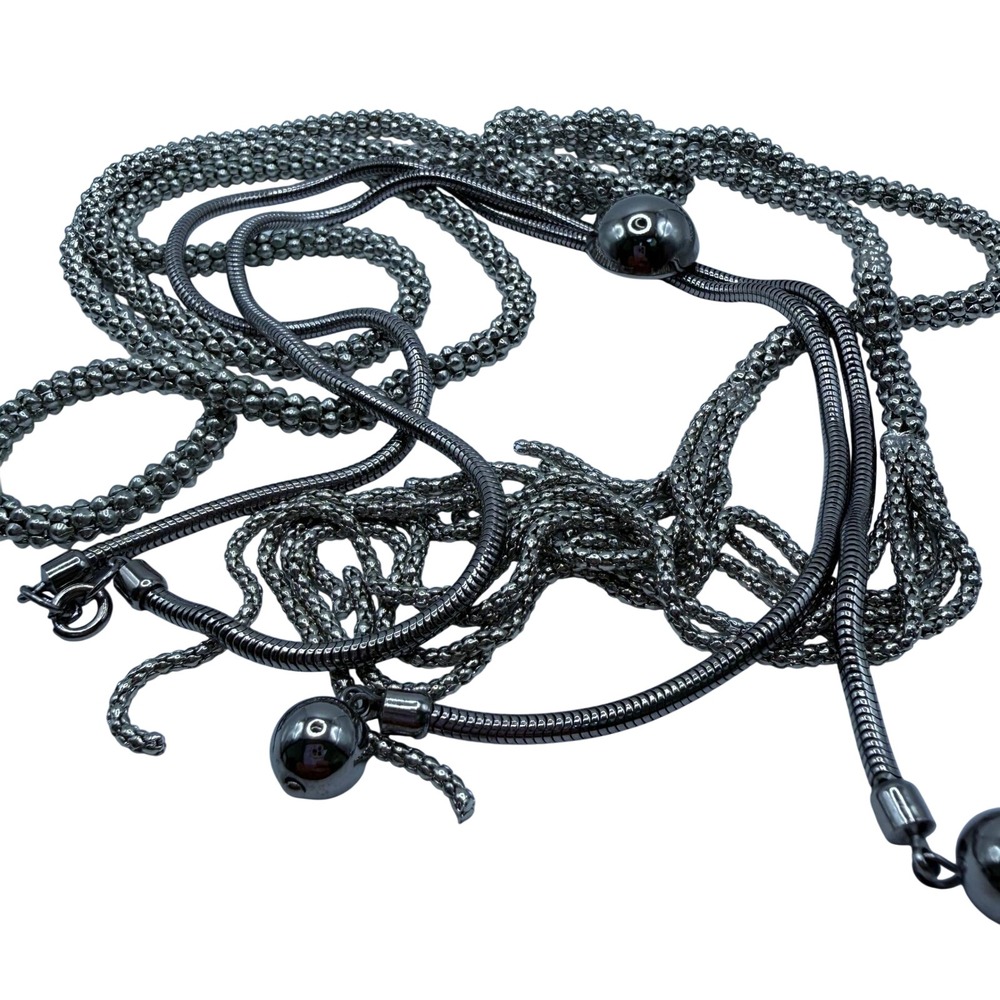 Silver Lariat Tassel Snake Popcorn Chain Necklace Bundle Lot of 2 Unbranded